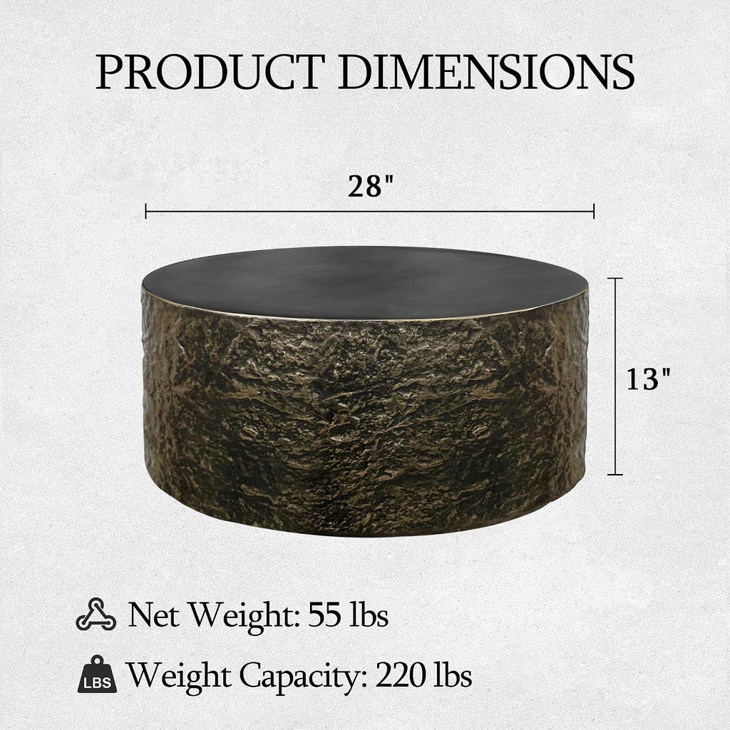 UPHA 28' Round Outdoor Coffee Table, Modern Hollow Concrete Patio Table, Small Minimalist Low Accent Table for Living Room, Balcony, Deck, Backyard, Bronze