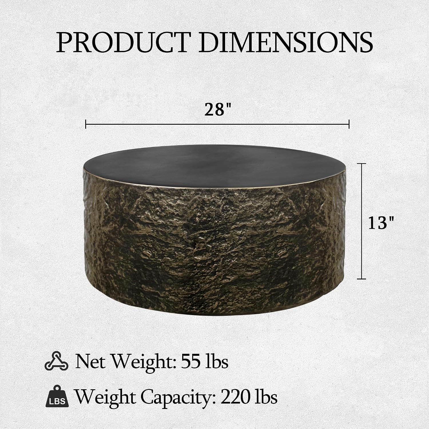 UPHA 28' Round Outdoor Coffee Table, Modern Hollow Concrete Patio Table, Small Minimalist Low Accent Table for Living Room, Balcony, Deck, Backyard, Bronze