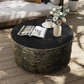 UPHA 28' Round Outdoor Coffee Table, Modern Hollow Concrete Patio Table, Small Minimalist Low Accent Table for Living Room, Balcony, Deck, Backyard, Bronze
