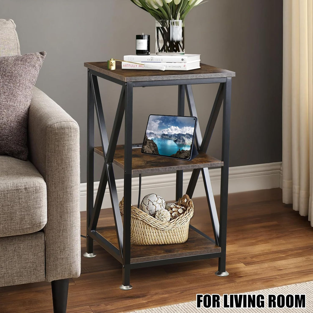End Tables Living Room Set of 2, Square End Table with Charging Station, 16' D X 16' W X 28' H, Wood and Metal Table with USB Ports and Outlets, Side Table with Wheels for Living Room, Bedroom