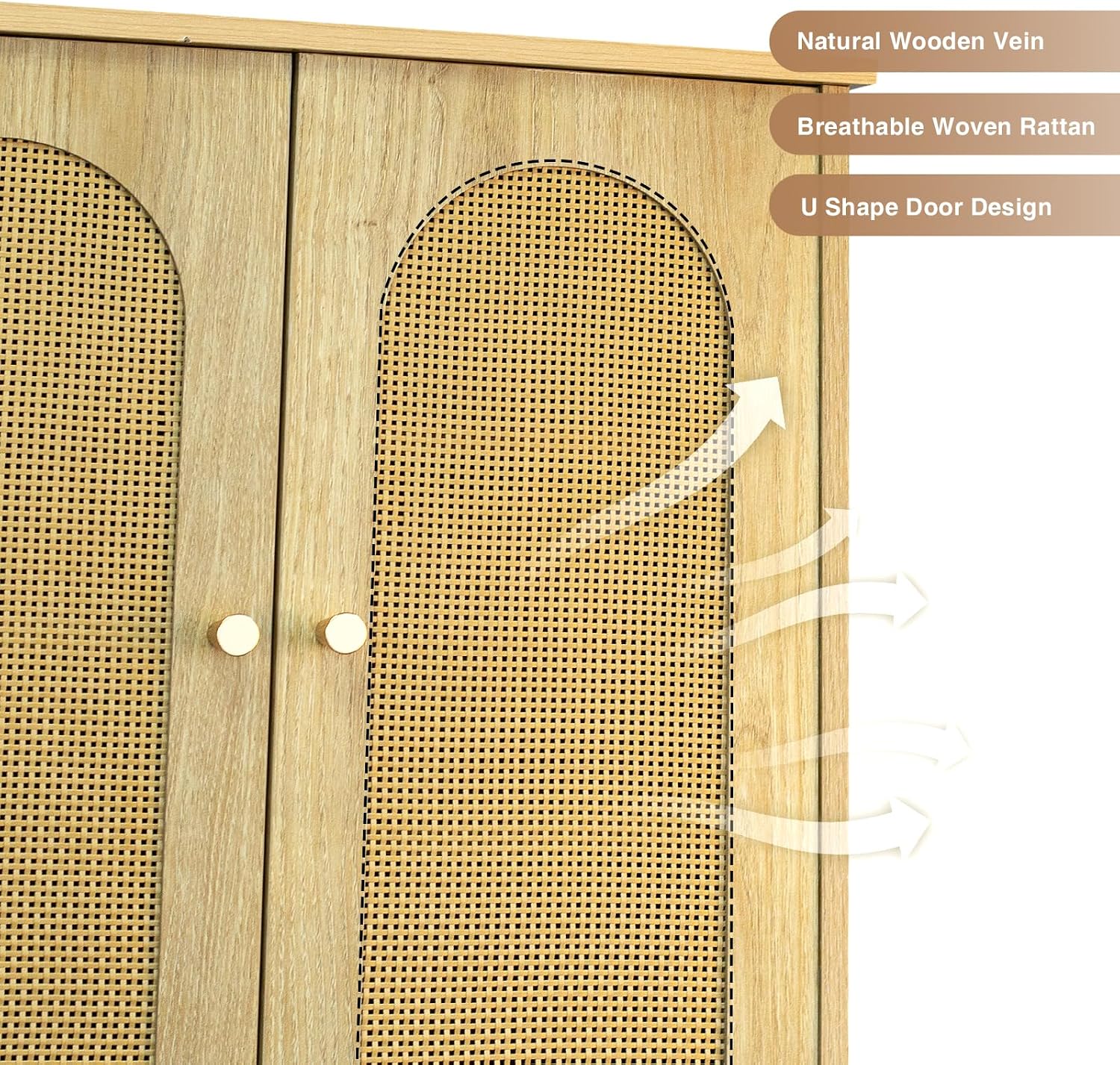 FiveWillowise Rattan Toilet Storage Cabinet, Over The Rack Wood Cabinet with Metal Stand, Bathroom Organizer with Adjustable Shelf, Tall Freestanding Washer Shelf, Small Cupboard, Natural
