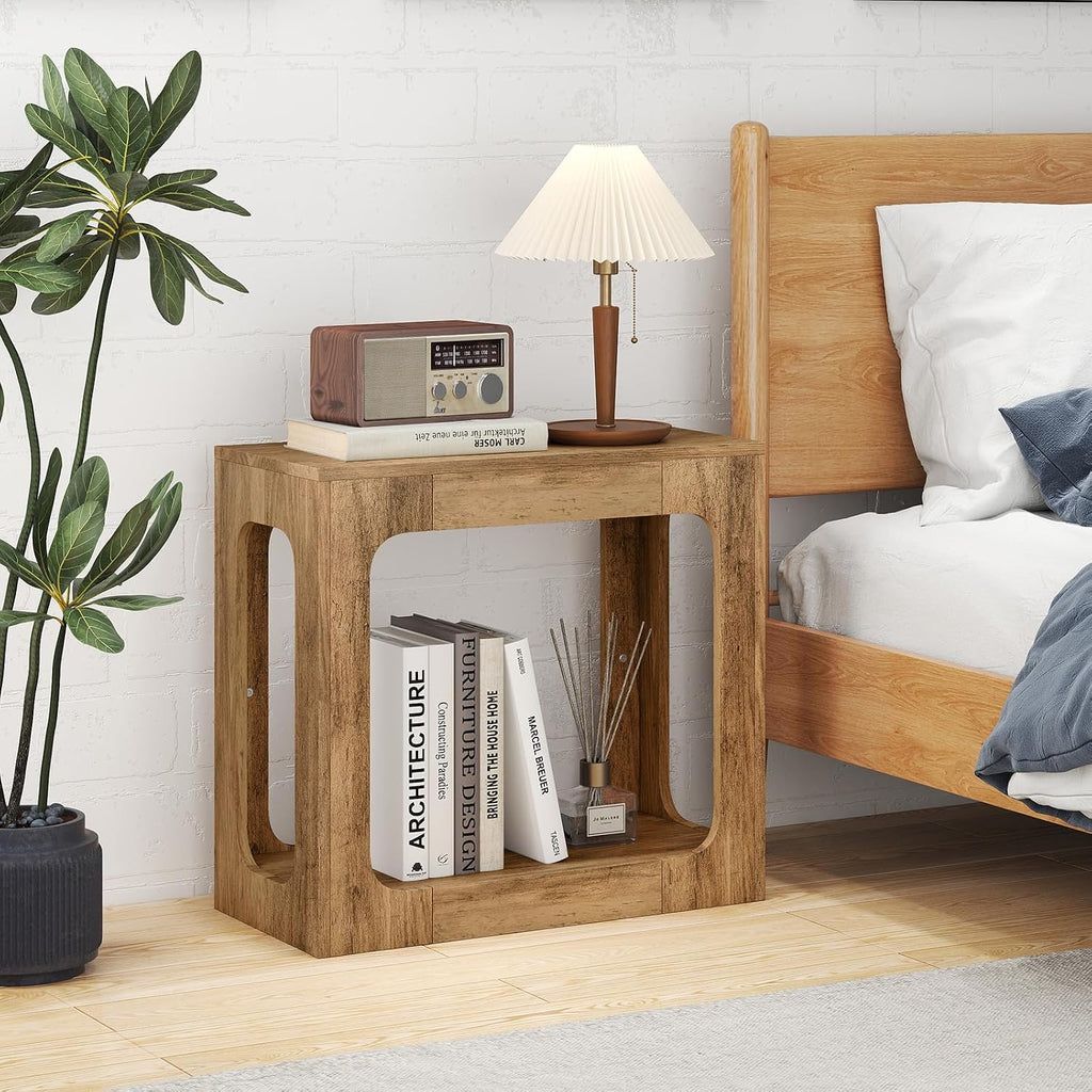 Giantex Set of 2 Narrow End Side Table - 2-Tier Farmhouse Night Stand w/Open Storage Shelf, Arch Design, Accent Bedside Nightstand for Bedroom Entryway Small Spaces, Wood End Tables Living Room, Oak