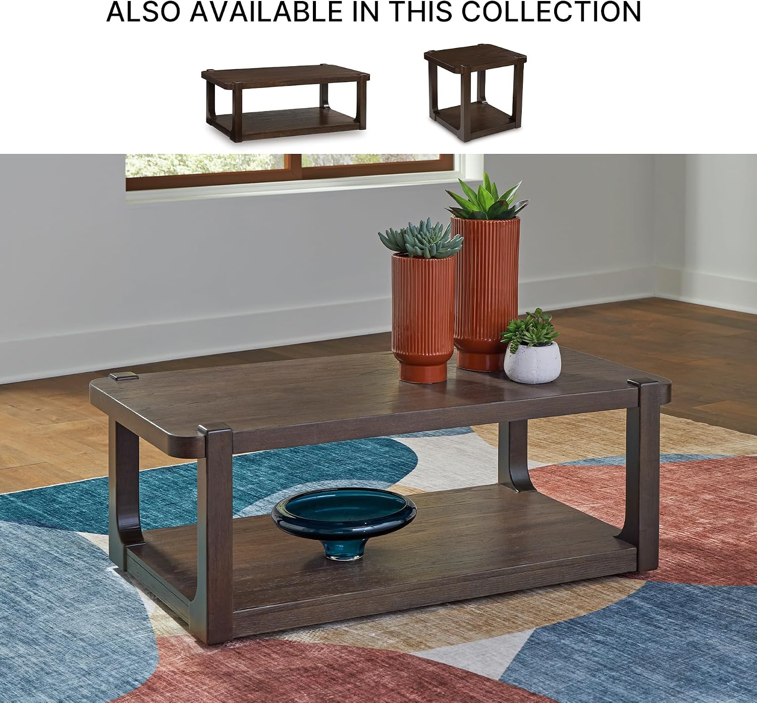 Signature Design by Ashley Breckington Contemporary Coffee Table with Lower Shelf and Casters, Dark Brown