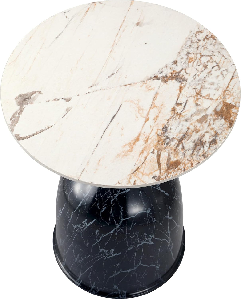 LeisureMod Oslo Modern Round Side Table with Elegant Sintered Stone Top and Sculptural Stainless Steel Pedestal Base, Chic Accent End Table for Living Room, Home or Sofa, Stone Black