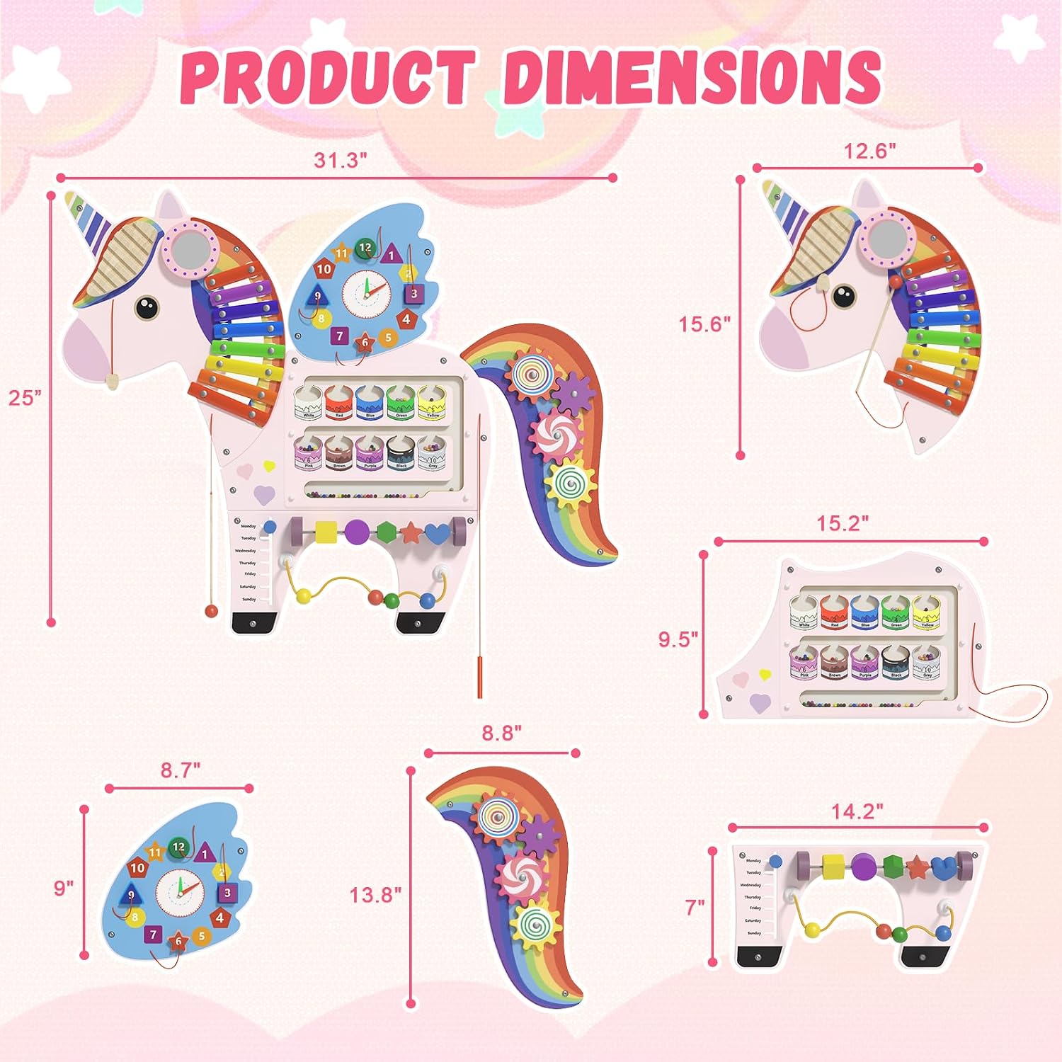 Spacocld Activity Wall Busy Board Panels - Sensory Wall Panel for Kids (5 Pieces Colorful Unicorn)