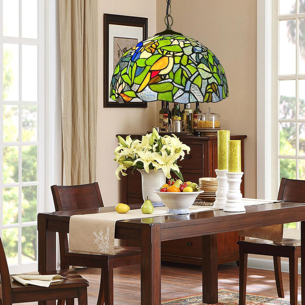 Tiffany Lamp Shade Replacement Only 16X9 Inch Victorian Stained Glass Lampshades, Vintage Green Parrot Light Cover for Table Lamp Floor Lamp Hanging Pendant lamp Ceiling Light