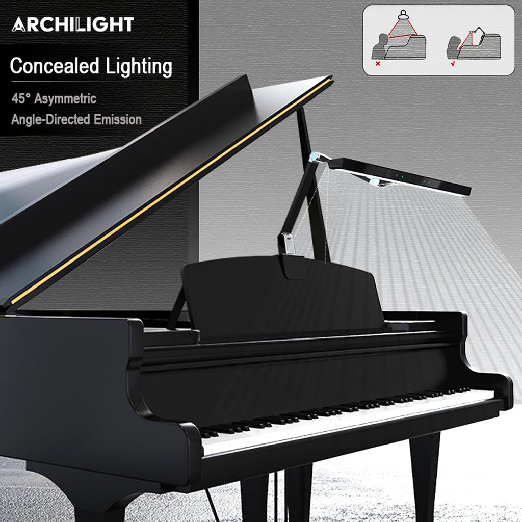 Stella-Pro Piano Light Double Arm Clip On: Professional Design, Asymmetric, Anti-Glare Lighting, Light Sensor, 3000K~6500K CCT Adjustable, Dimmable + Remote Control, 12W LED Eye Protection