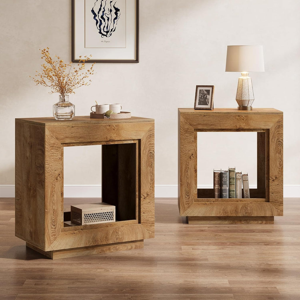Tribesigns Rustic Brown End Table, 24' Side Table with Storage Shelf, Farmhouse Style Nightstand Bedside Table for Small Spaces, Bedroom, Living Room, Entryway, Easy Assembly (2, Natural)