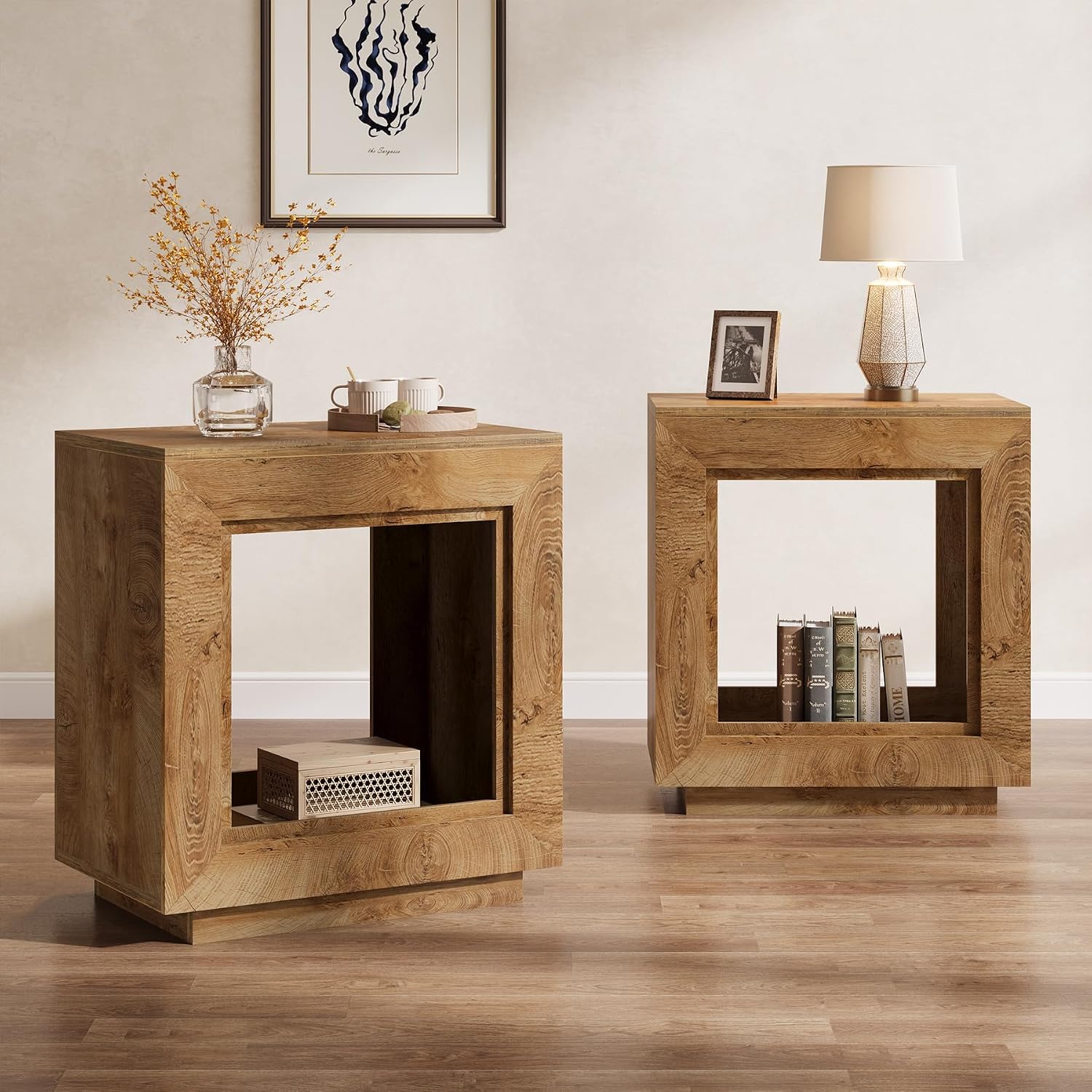 Tribesigns Rustic Brown End Table, 24' Side Table with Storage Shelf, Farmhouse Style Nightstand Bedside Table for Small Spaces, Bedroom, Living Room, Entryway, Easy Assembly (2, Natural)