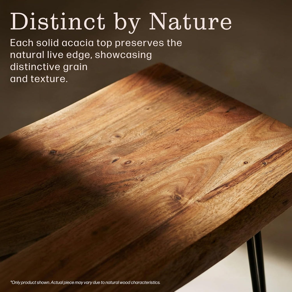 Alaterre Furniture Live Edge Wood End Table with Hairpin Metal Legs – Mid Century Modern Living Room Table with Acacia Wood Top (20 Inch)
