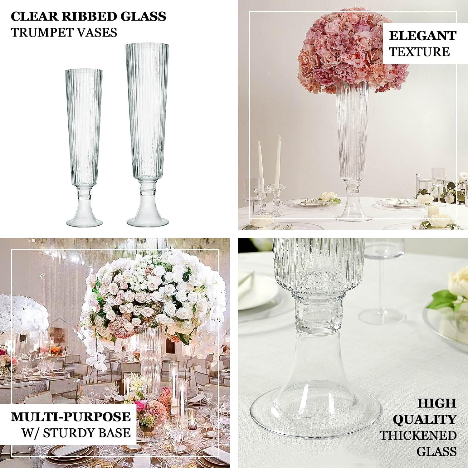Efavormart 4-Pack Glass Design 20' Clear - Heavy Duty Floral Wedding Centerpieces