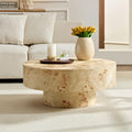 Burl Wood Coffee Table for Living Room Round Wooden Coffee Table with Pedestal 31.49' Modern Circle Center Tables Accent Tables for Apartment Easy Assembly-Natural Wood