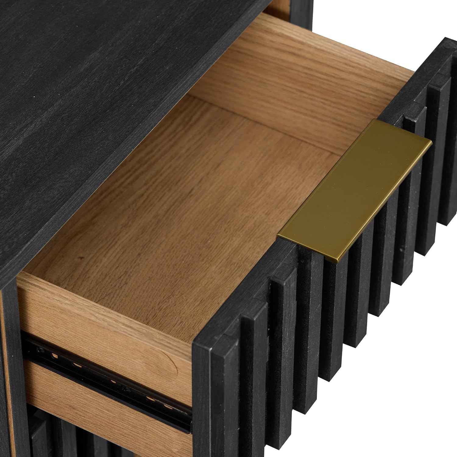 WAMPAT Fluted Nightstand, Modern Wooden End Table with 2 Drawer, Storage Bedside Table for Bedroom and Living Room, Black, 1 Pack