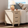 WAMPAT Beige End Table with Charging Station, Narrow Side Table with 1 Drawer &1 Storage Cabinet, Mid Century Modern Nightstand with Power Outlets & USB Ports for Living Room, Bedroom