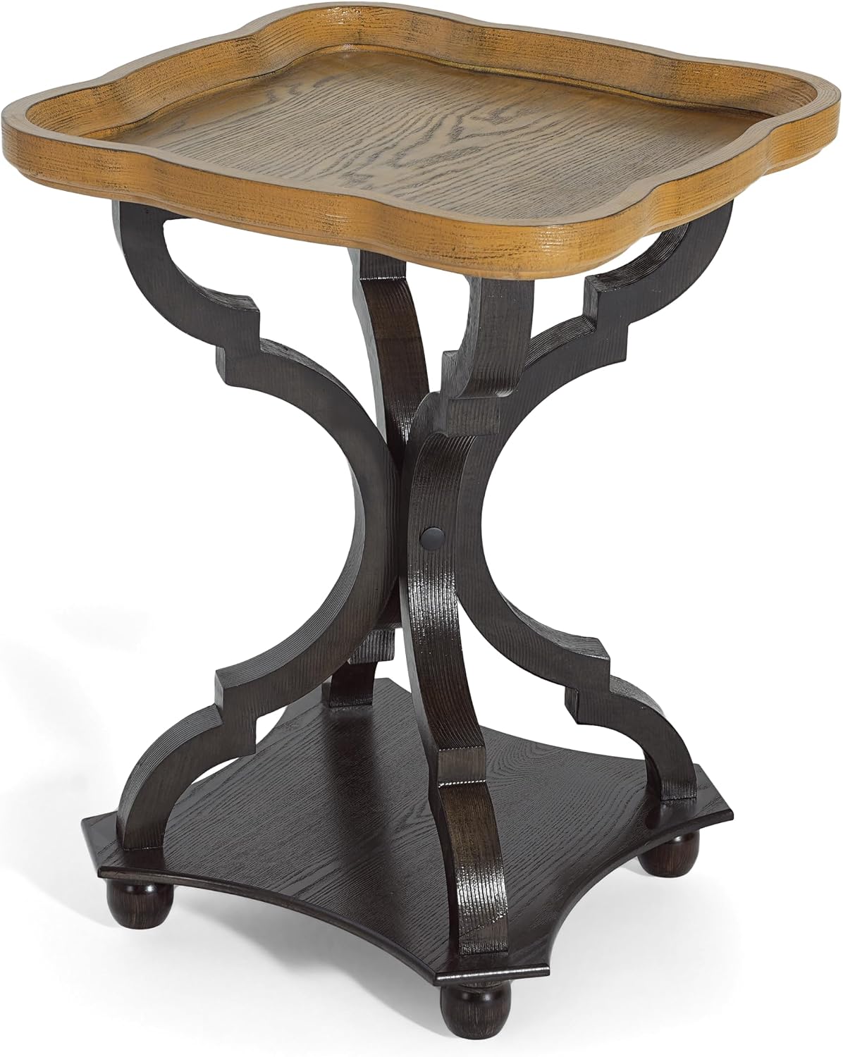 Christopher Knight Home Eudora 25' Small End Table, Hourglass Design Accent Table with Lipped Tabletop, French Country Furniture, Wooden Small Coffee Table, Living Room Side Table, Black + Natural