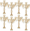 Nitial 8 Pcs 5 Arm Crystal Candelabra Centerpieces for Table 27 Inch Retro Victorian Crystal Candle Holders Bowl Table Centerpieces Decor for Wedding Banquet Valentine Dinner Party Event (Gold)