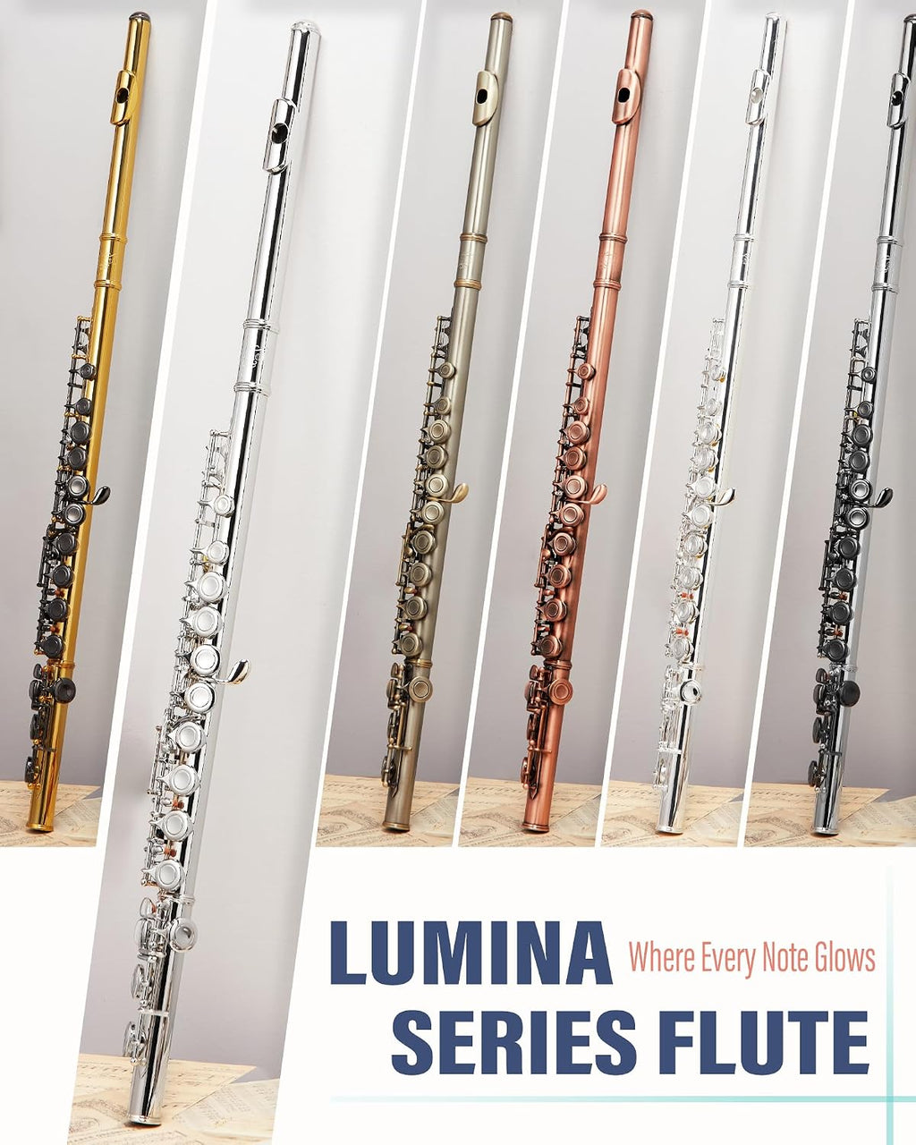 AKLOT Closed-Hole Concert C Flute: Flute Instrument with 16 Keys, Offset G, Smooth Silver-Plated Keys, Air-Tight Pads, Include Stylish Leather Hard Case, Cleaning Kit, Stand, Gloves (LUM-MV)