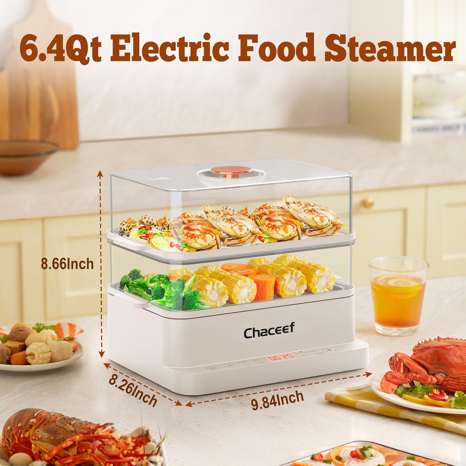CHACEEF Electric Food Steamer for Cooking, Multi-Level Kitchen Appliance for Home Cooking