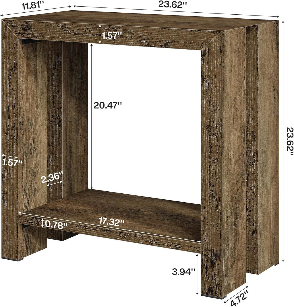 Tribesigns 2-Tier Narrow Side Table Set of 2, Farmhouse Wooden Sofa End Table with Bottom Shelf, Skinny Accent Nightstand for Small Space, Living Room, Bedroom, Easy Assembly (2)