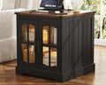 ChooChoo Rustic End Table, 24' Large Sofa Side Table with Charging Station & LED Light, Black Nightstand with Adjustable Storage Shelf, Square Bedside Table for Living Room, Bedroom, Office