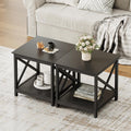 ChooChoo End Tables Set of 2, 24 Inch End Table with 2-Tier Storage Shelf, Side Table for Living Room, Wood Nightstand for Bedroom, Office, Painted Surface, Black