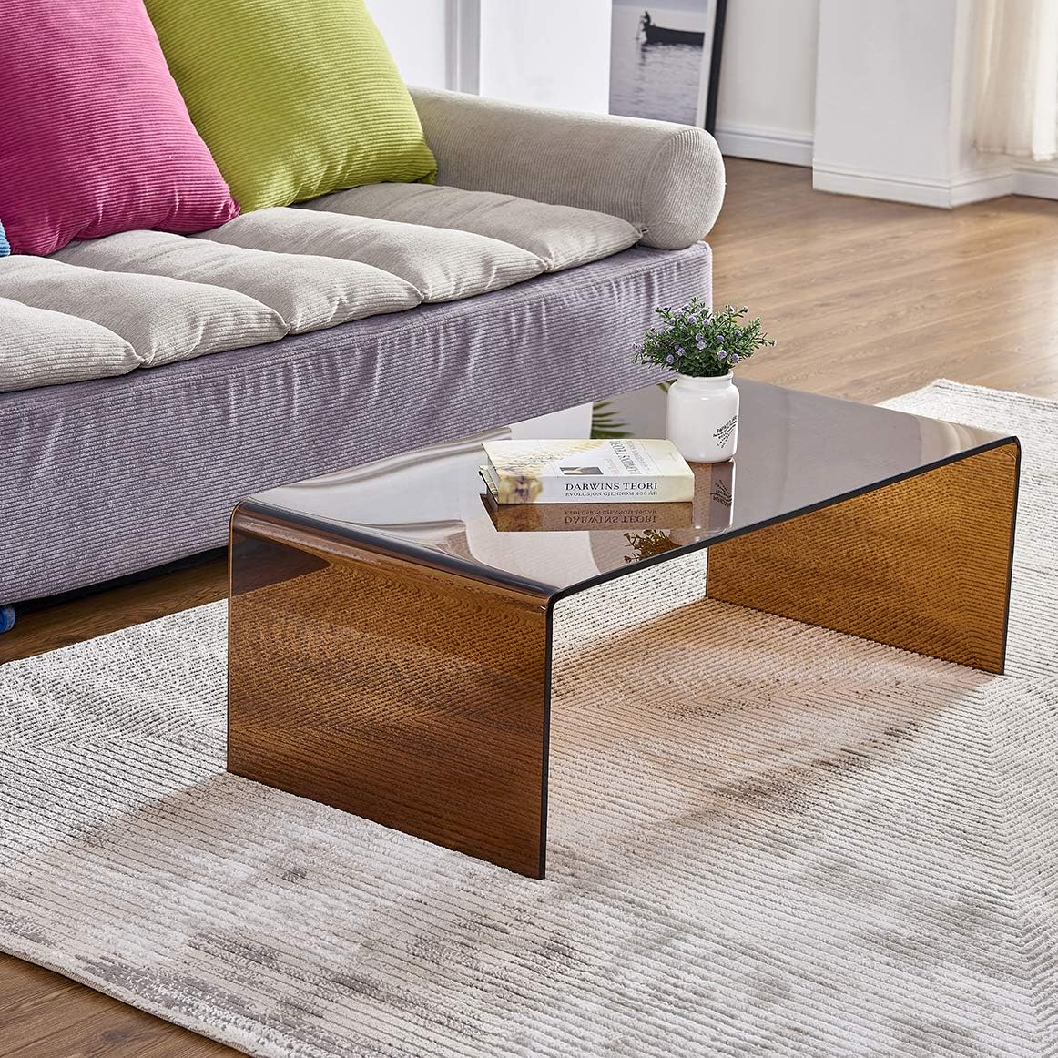Premium Tempered Glass Coffee Table,Small Modern Coffee Table for Living Room,Match Well with Rug (Brown, 39.4'x19.7'x13.8')