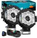 Nilight 7 Inch LED Offroad Driving Lights High Low Beam 2 PCS 80W Round White Light Side Shooter Spot Flood Fog Light Pod w/ 16 AWG DT Connector Wiring Harness Kit for Jeep Truck ATV UTV SUV