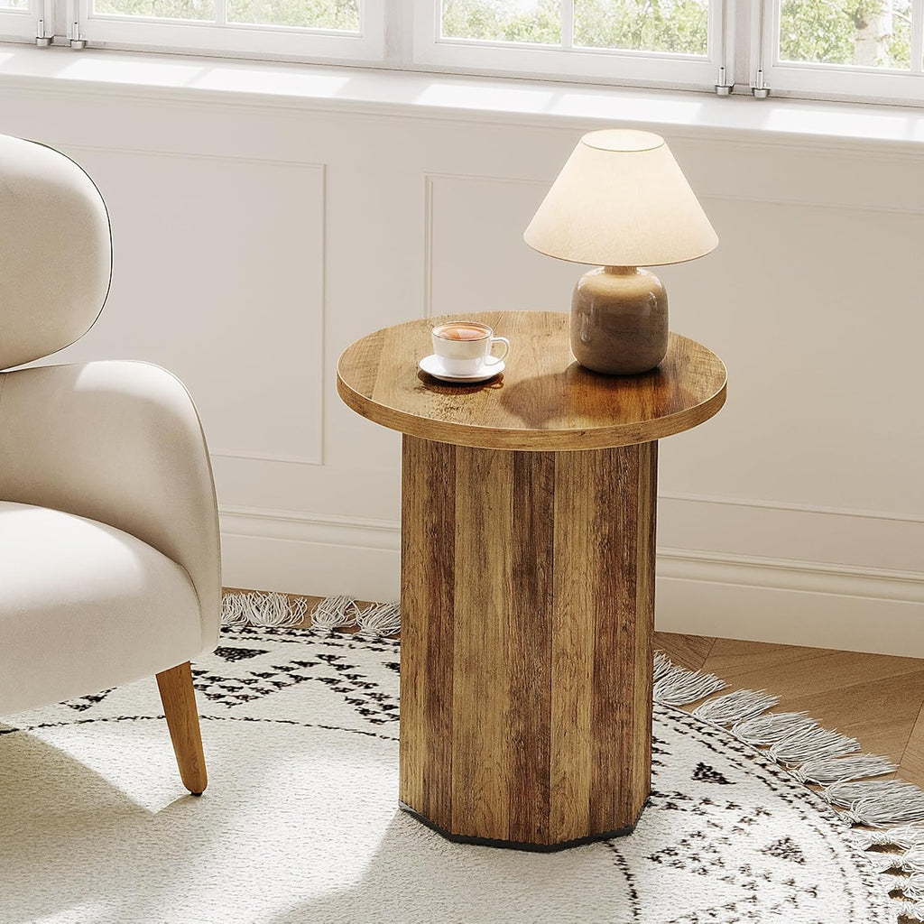 Tribesigns 2pcs Round End Table, Farmhouse Pedestal Side Table, Fluted Wooden Nightstand Drink Stand for Living Room, Bedroom (2)
