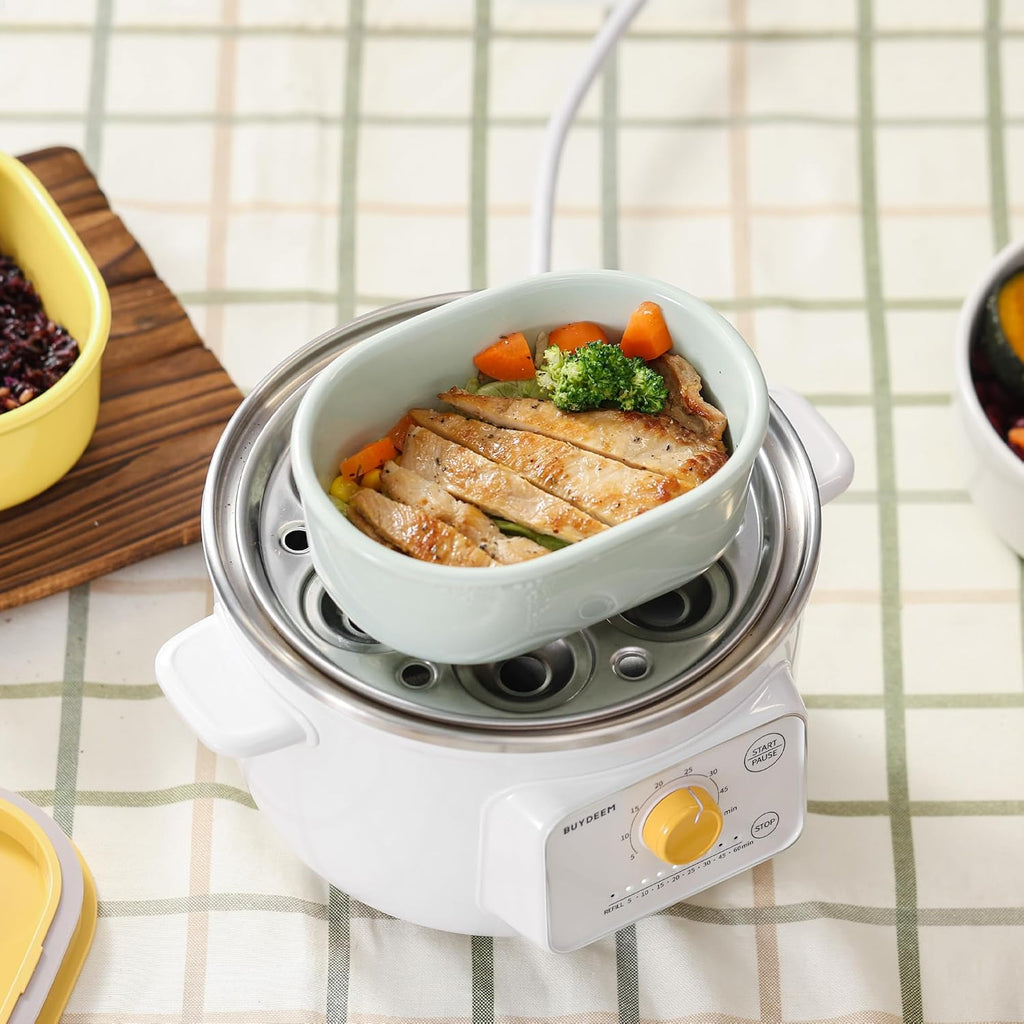 BUYDEEM G32 Electric Food Steamer 1.6QT with Ceramic Food Storage Container 17oz Cozy Greenish