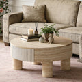 31.5' Round Coffee Table with Flip Top and Hidden Storage, Faux Marble Tabletop for Living Room, Modern Wooden Circle Center Table, Tea Table for Apartment, Office, Beige Mars Pattern