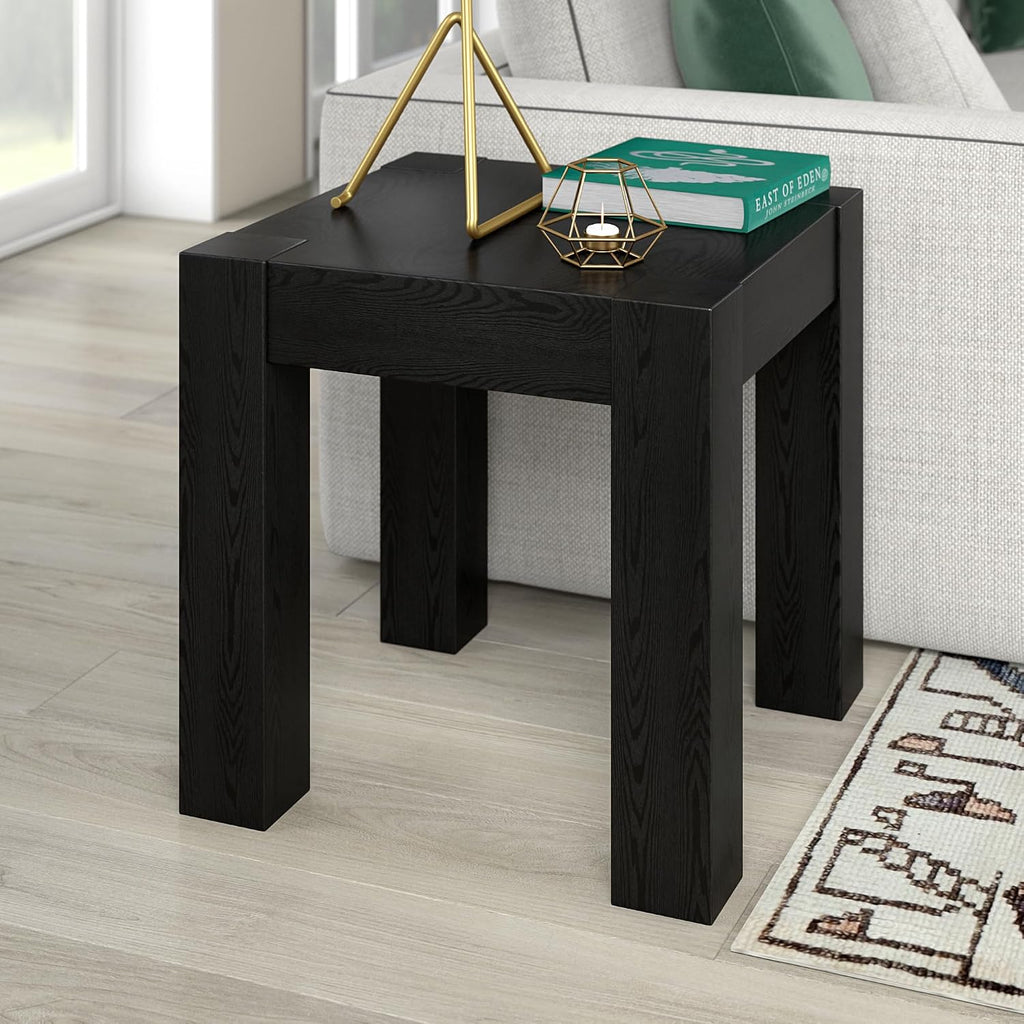 Henn&Hart 22' Modern Square Wooden End Table, Side Table, Nightstand for Living Room, Office, Family Room, or Bedroom, Natural Black