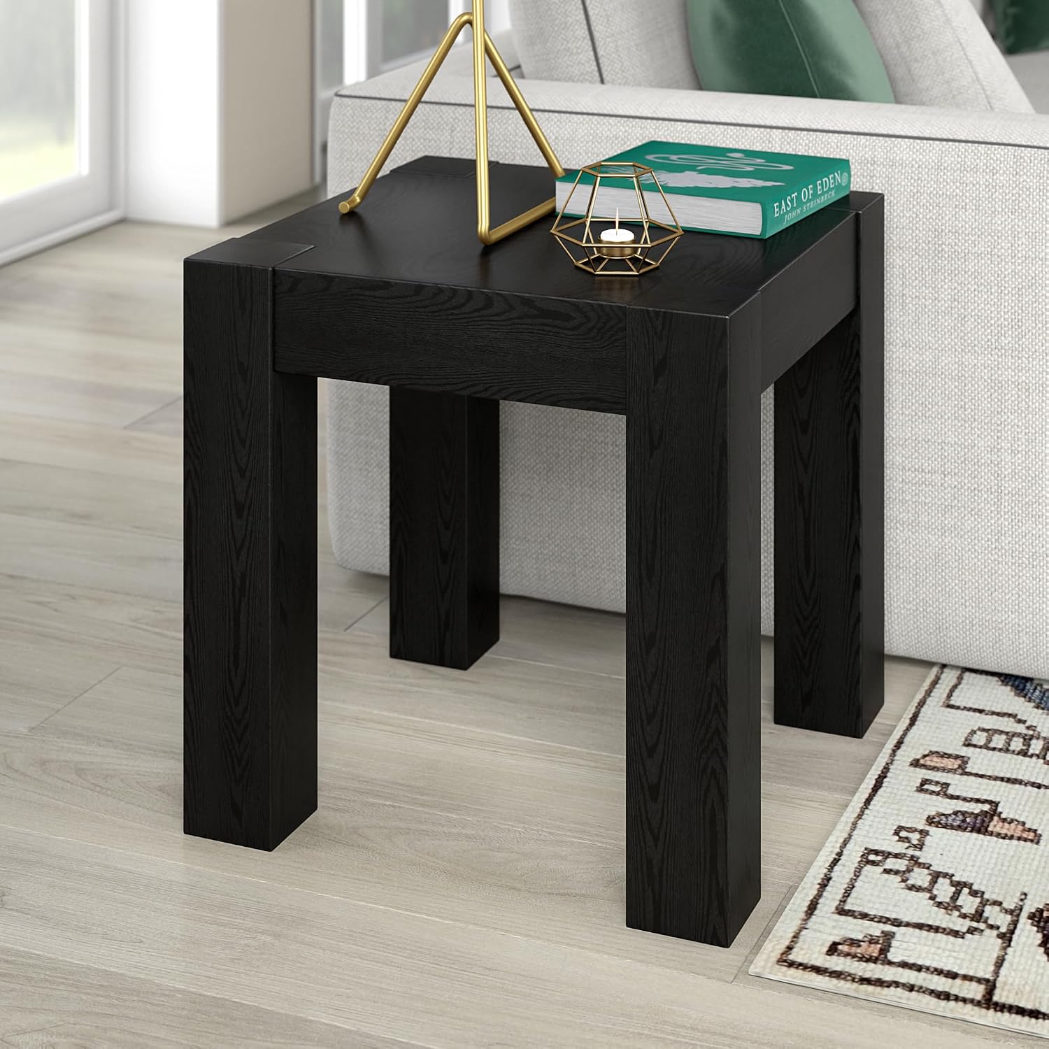 Henn&Hart 22' Modern Square Wooden End Table, Side Table, Nightstand for Living Room, Office, Family Room, or Bedroom, Natural Black