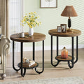 Tribesigns Round End Table with 2-Tier Storage Shelf, Industrial Side Table with Curved Metal Legs, Wood-Grain Accent Coffee Side Stand, Small Nightstand for Living Room, Bedroom, Office, 2PCS