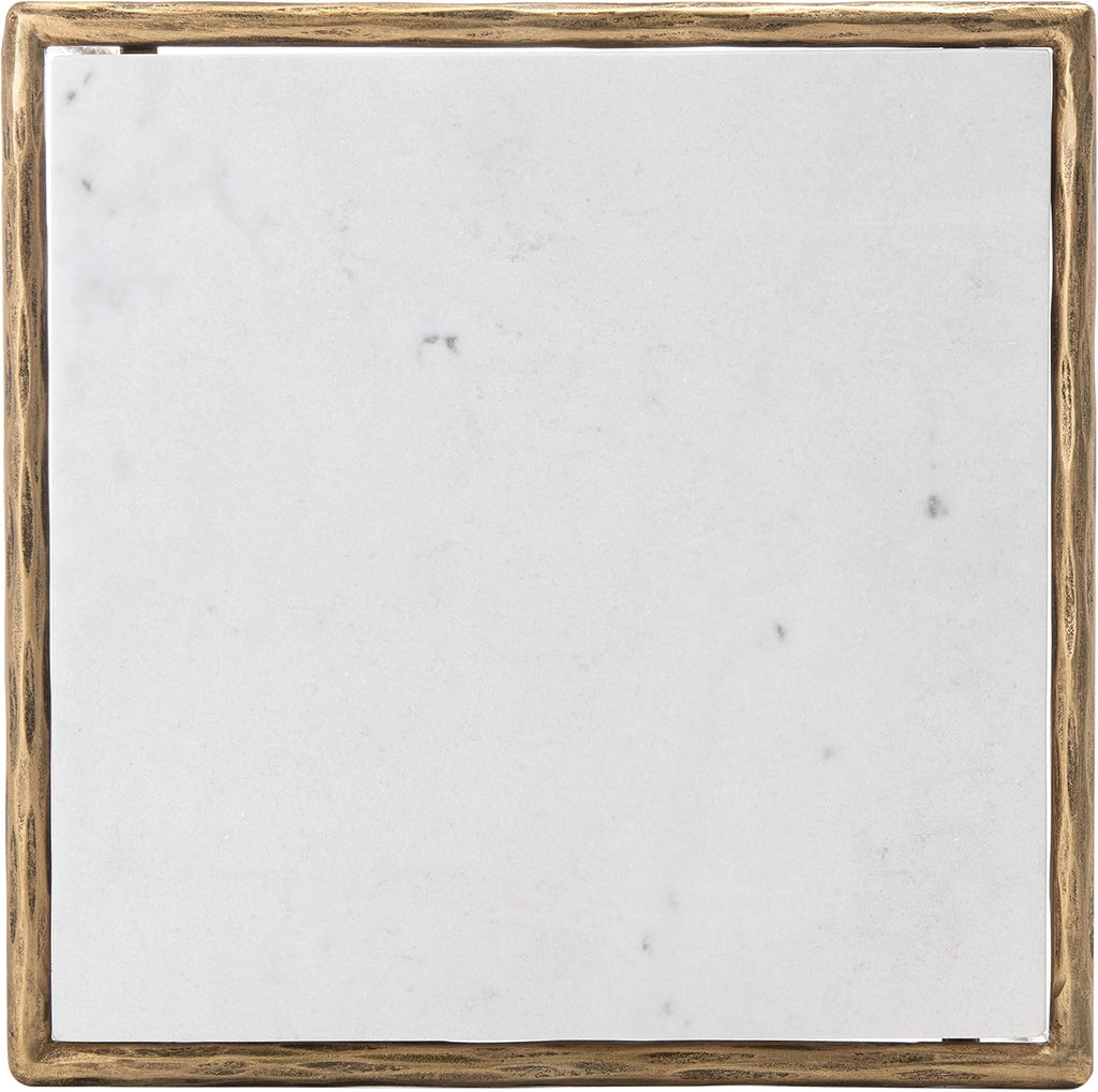 SAFAVIEH Couture Home Collection Jessa Brass Metal/White Marble Top Square End Table (Fully Assembled)
