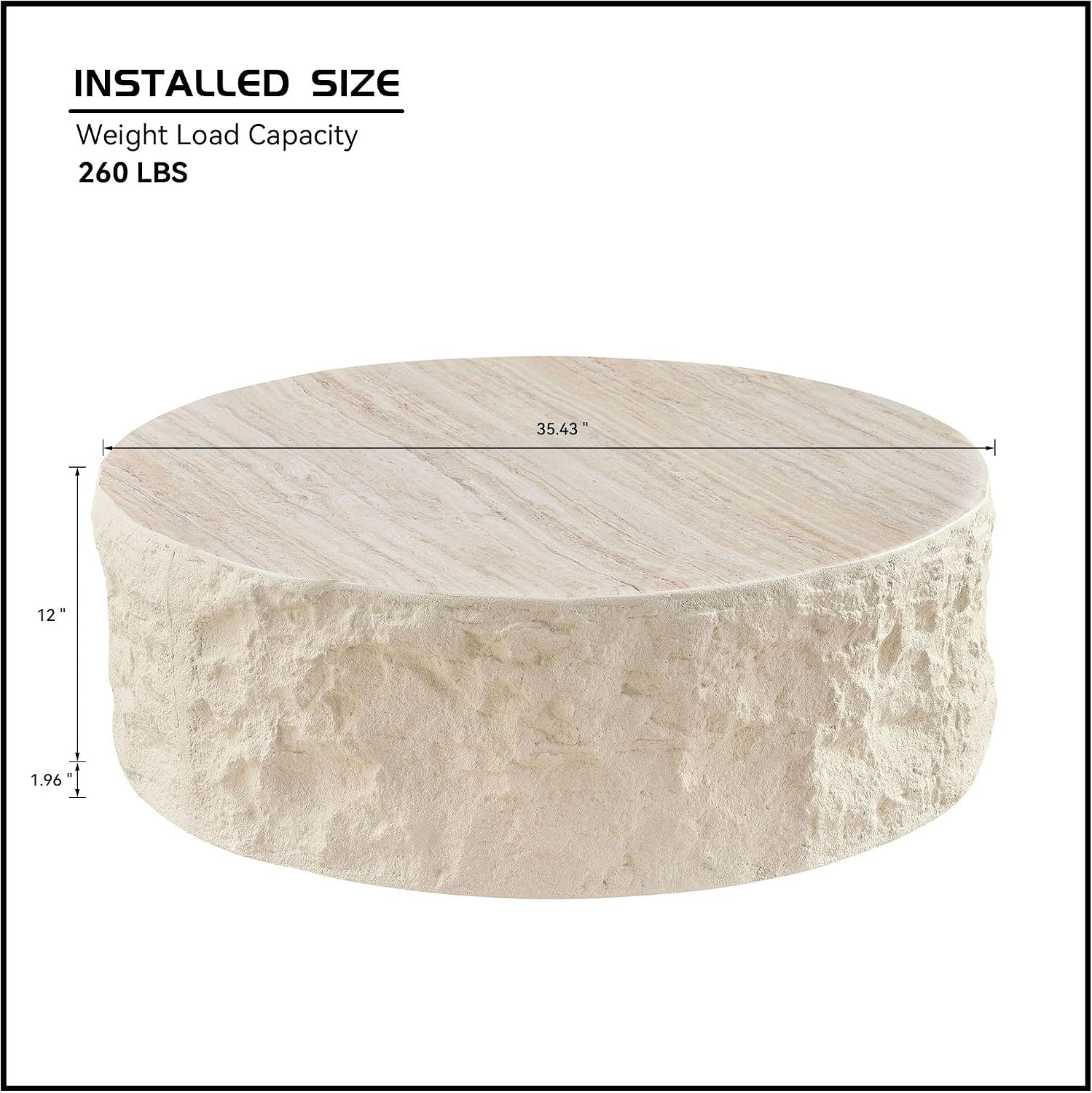 Round Coffee Table for Living Room Circle Coffee Table Modern Drum Center Table for Apartment, No Need Assembly (Fiberglass 35.43'' Cement Stone Pattern) | for Living Room