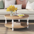 karlott Round Coffee Table, 30.3' Coffee Tables for Living Room, Solid Wood Veneer 2-Tier Center Table with Storage Shelf, Pine Leg, Boho Rustic Farmhouse for Living Room, Easy Assembly, Cream Beige