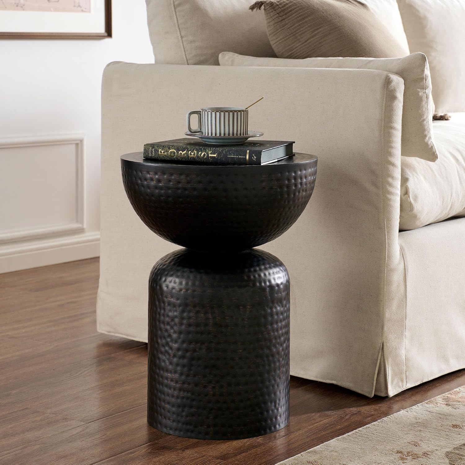 Modway Mella Metal Hammered Side Table in Black - Accent End Table for Living Room, Bedroom, Hallway