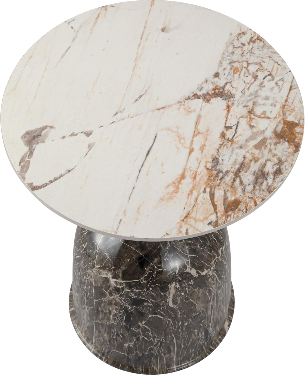 LeisureMod Oslo Modern Round Side Table with Elegant Sintered Stone Top and Sculptural Stainless Steel Pedestal Base, Chic Accent End Table for Living Room, Home or Sofa, Marbled Brown