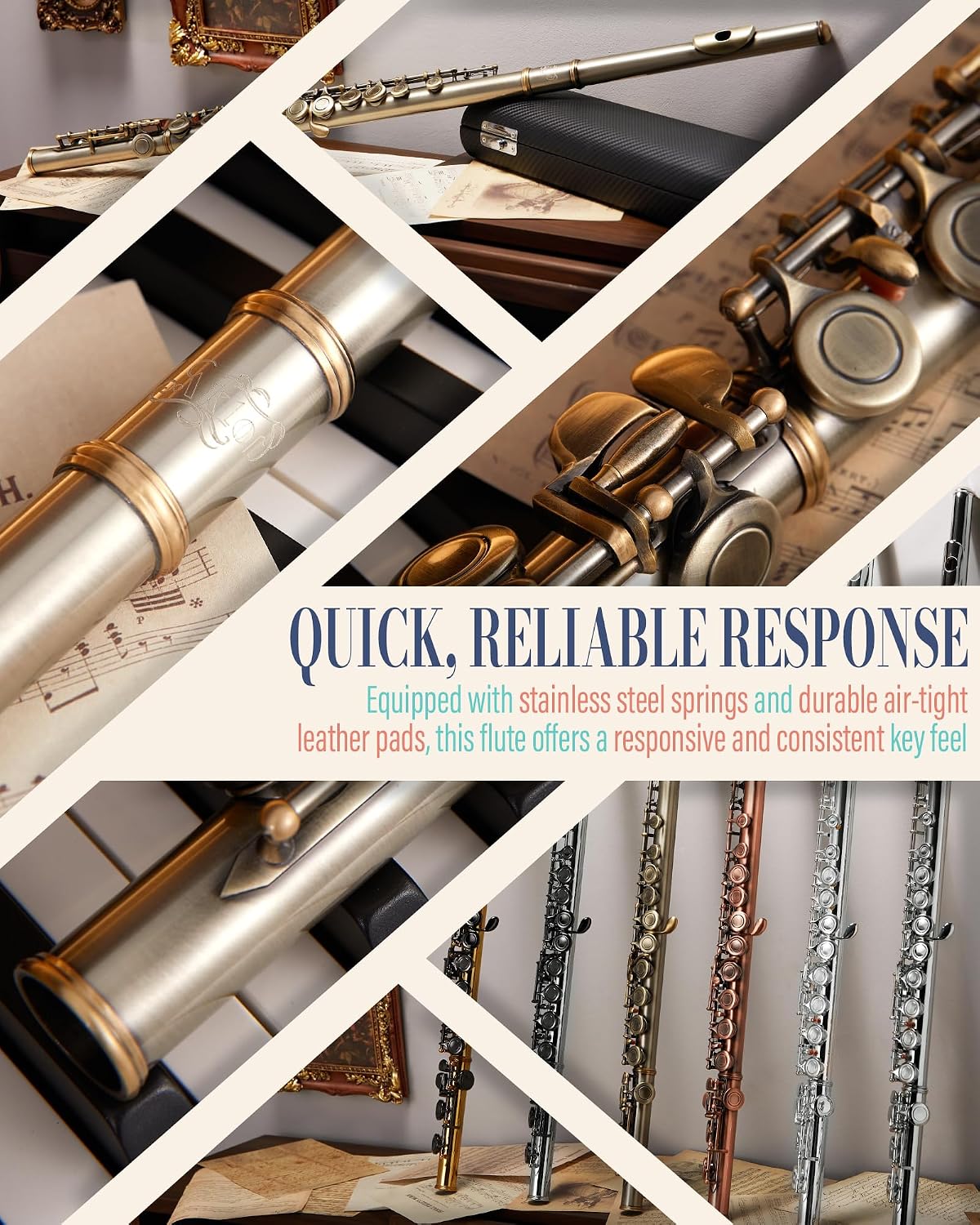 AKLOT Closed-Hole Concert C Flute: Flute Instrument with 16 Keys, Offset G, Smooth Cupronickel Keys, Air-Tight Pads, Include Stylish Leather Hard Case, Cleaning Kit, Stand, Gloves (LUM-AR)
