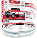 All-Fit Automotive Replacement Old Style Body Side Molding (2') – OEM Grade White and Chrome Trim Fits 1992–1997 Ford F150, F250, F350 & Bronco OBS – Easy to Install Truck Accessories (26 Ft Roll)