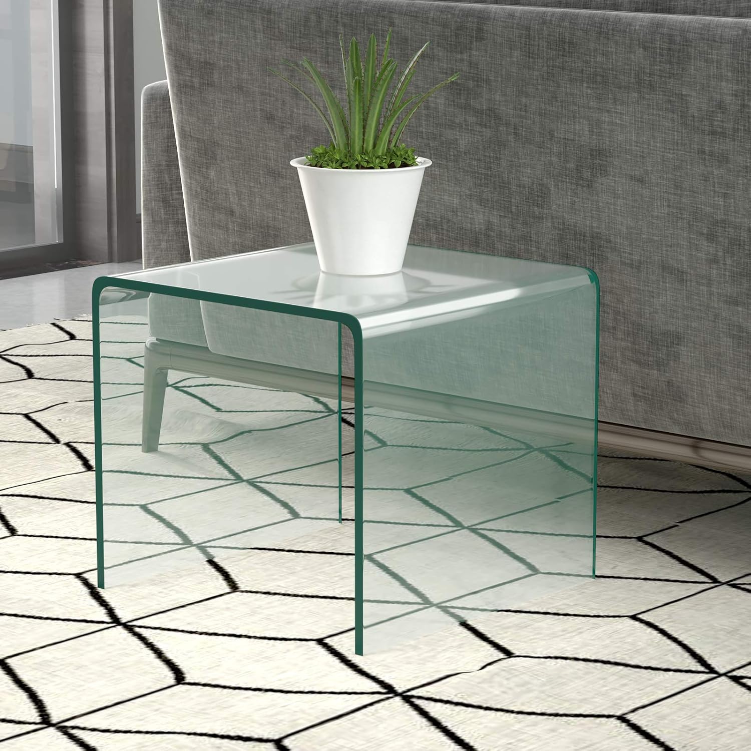 Tangkula Tempered Glass End Table, Clear Sofa End Tables with Waterfall Edges & Non-Slip Pad, 18 x 18 x 16 inches, No Assembly Needed, Transparent Glass Side Table for Living Room Bedroom Office