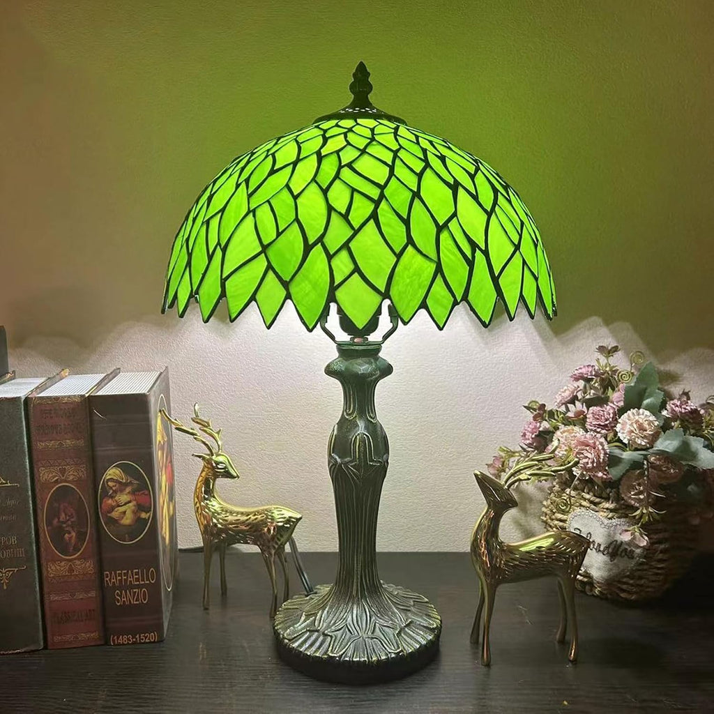 12-Inch Wisteria Lamp Shade Replacement, Tiffany Style Stained Glass Lampshades, Retro Blue Green Leaf Light Cover Accessories Only for Table lamp Pendant Lights Ceiling Light,Green