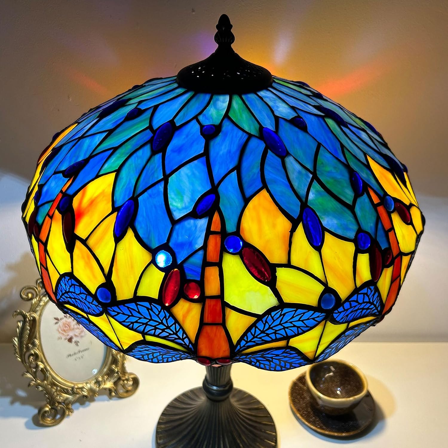 Dragonfly Tiffany Lamp Shade Replacement, Only 16X9 Inch Stained Glass Lampshades, Suitable for Table Lamp Floor Lamp Hanging Pendant lamp Ceiling Light