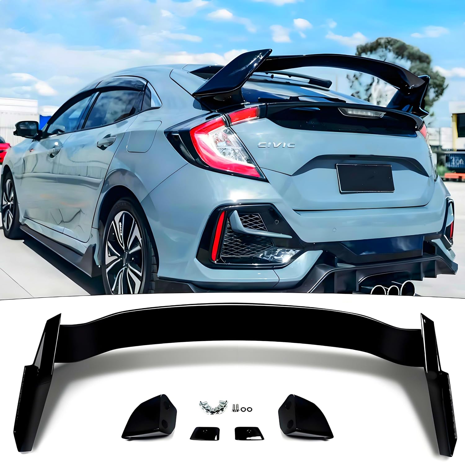 STSEV01 Rear Spoiler Wing Fit for Honda Civic Hatchback 2016-2021 EX/EX-L/LX/Sport/Touring (Hatchback Model only), Glossy Black HighKick Duckbill Type R Style DeckLid Lip Exterior Accessories