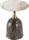 LeisureMod Oslo Modern Round Side Table with Elegant Sintered Stone Top and Sculptural Stainless Steel Pedestal Base, Chic Accent End Table for Living Room, Home or Sofa, Marbled Brown