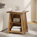 Tribesigns 3-Tier Rustic Farmhouse Wooden End Table with Open Storage Shelves, Trapezoid Angled Leg Side Table for Living Room, Small Space Friendly Sofa Side Table