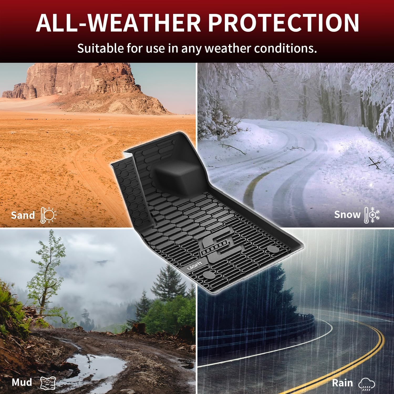 LASFIT Floor Mats for Ford Mustang Mach-E 2021-2025 2026 TPE All Weather Protector Car Liners, 1st & 2nd Row, 3pcs Black