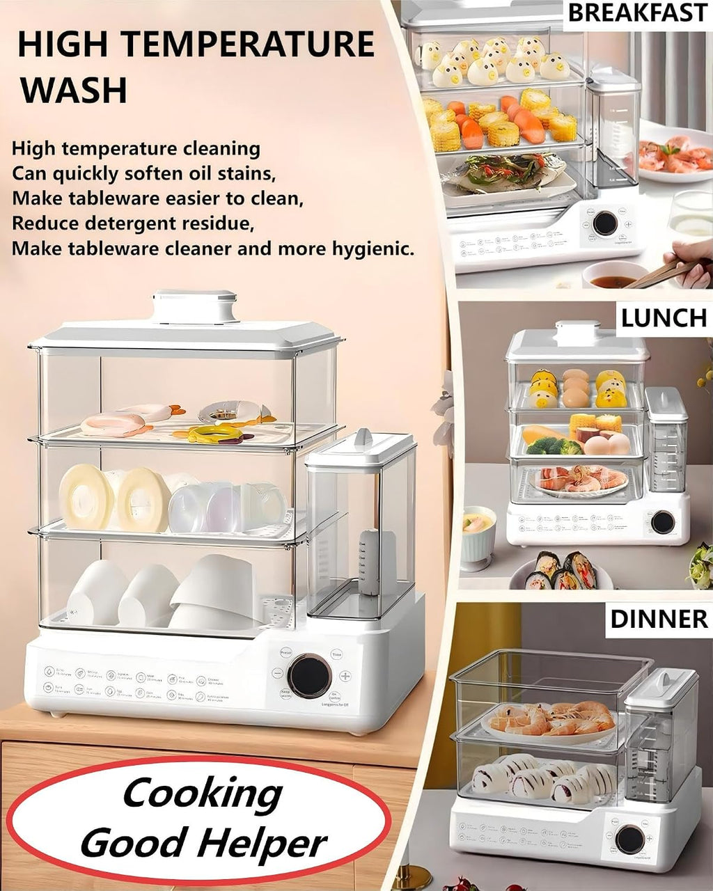 24L Electric Steamer, 800W 3-Layer Food Steamer with Detachable Water Tank, 24-Hour Timer & Auto Keep Warm, Digital Touch Panel for Family & Gatherings