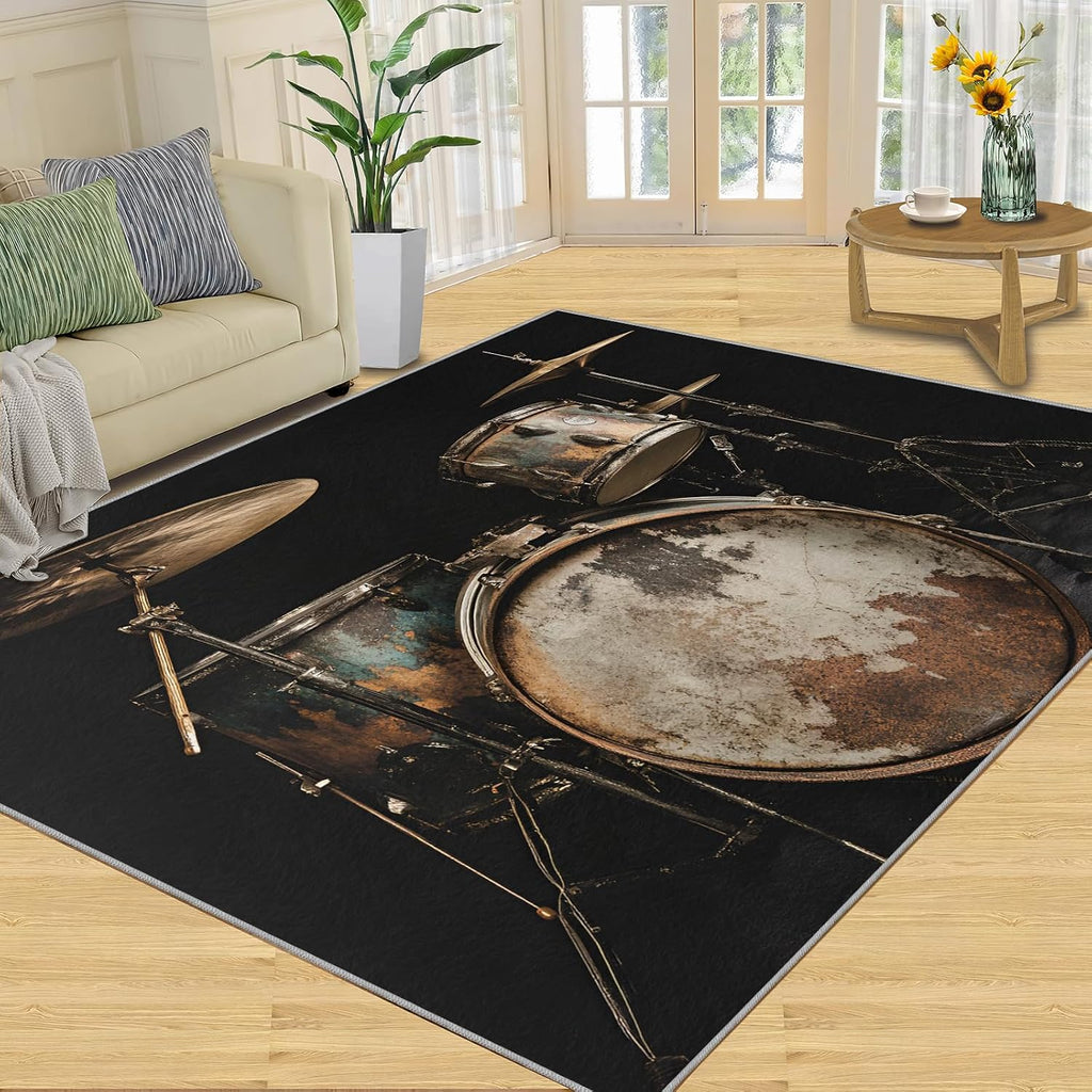Drum Set Rug 8x10 Large Rug Hip Hop Music Area Rug, Musical Instruments Washable Rugs for Bedroom, Music Lovers Indoor Rugs - Home Decor, Boys Girls Gifts
