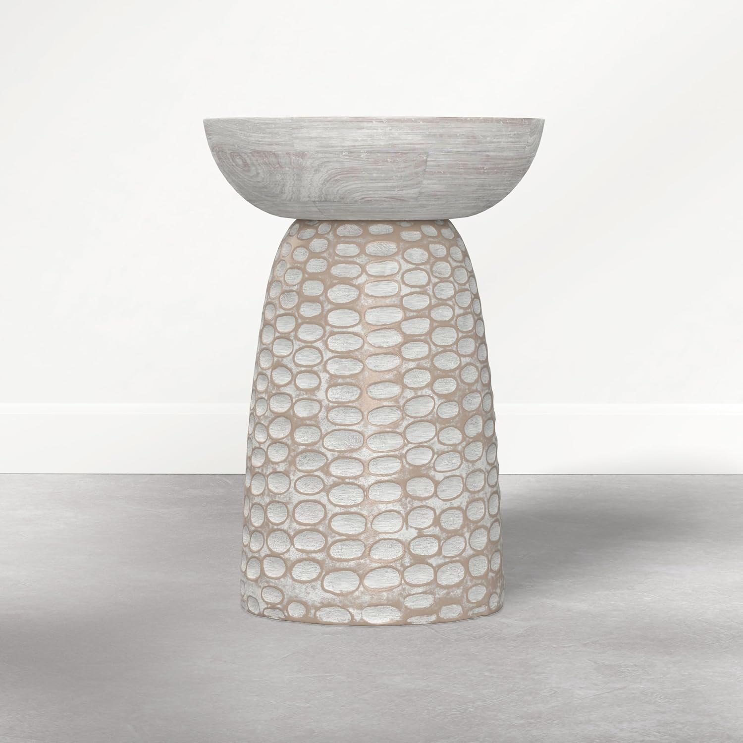 SIMPLIHOME Boyd End Table - 13 inch Wide Solid Mango Wood Round Accent Table in Distressed White, Handcrafted Contemporary Nightstand or Lamp Stand for Living Room, Bedroom, or Office, Assembled